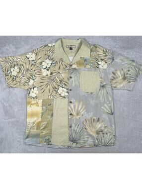Tommy Bahama Shirt Mens XL Green Gray Silk Hawaiian Aloha Floral Beach Vacation